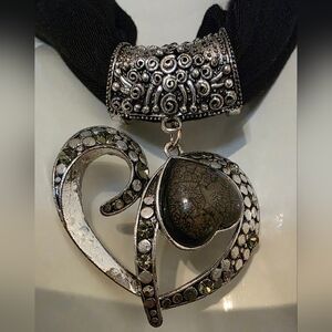 Silvertone Pendant Necklace Heart Shaped Marked GB Brighton Style
